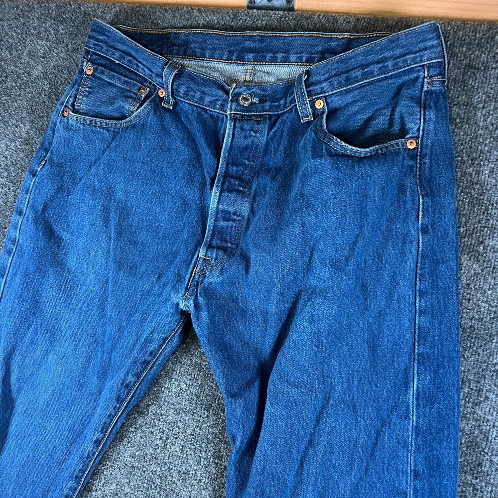Levis 501 Jeans Mens 36x29.5 Blue Denim Cotton Straight Leg Mid Rise Casual Wear